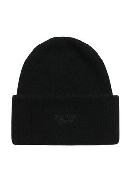 Gorro Superdry de Tricot Canaletado Preto para Mulher