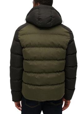 Casaco acolchoado Superdry com capô e blocos de cor Sport Verde para homem