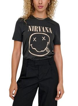 Camiseta Only Nirvana Cinza e Amarelo para mulher