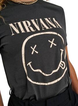 Camiseta Only Nirvana Cinza e Amarelo para mulher