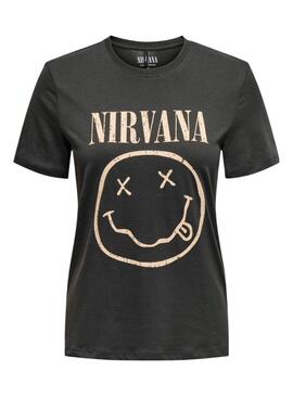 Camiseta Only Nirvana Cinza e Amarelo para mulher