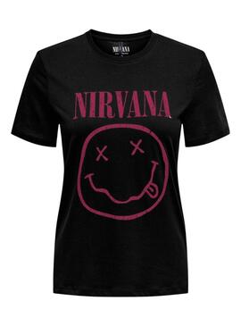 Camiseta Only Nirvana Preto e Rosa para mulher