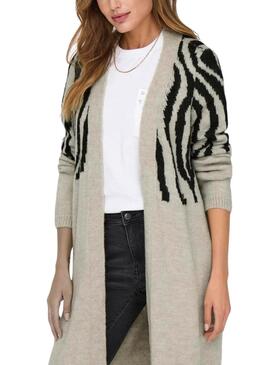 Cardigan Only Jade Zebra Bege para mulher