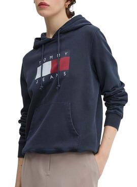 Moletom Tommy Jeans Reg Flag azul marinho para homem.