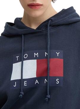 Moletom Tommy Jeans Reg Flag azul marinho para homem.