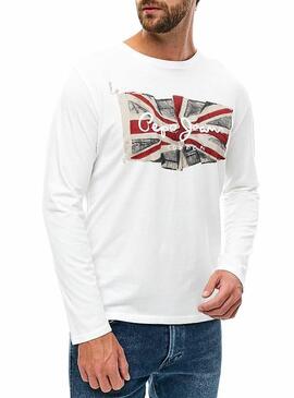 T-Shirt Pepe Jeans Flag logo Branco Homem