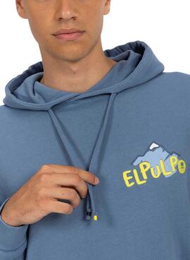 Moletom com Capuz El Pulpo Estampa Montanhas Azul para Homem