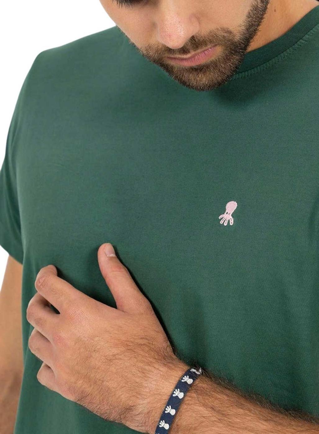 Camiseta El Pulpo Logo Bordado a Contraste Verde para Homem