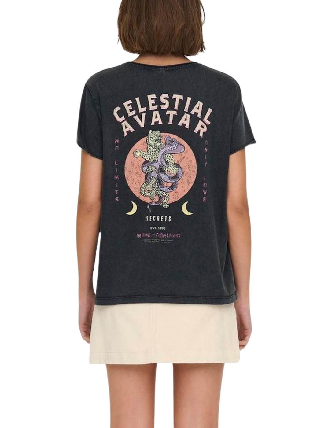 Camiseta Only Lucy Celestial Cinza para mulher