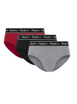 Conjunto de 3 cuecas Pepe Jeans Solid en gris, negro y rojo para hombre.