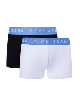 Devolve-me apenas a tradução para o português disso: Pacote com 2 cuecas Pepe Jeans com logotipo branco e preto para homem.