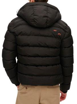 Jaqueta acolchoada Superdry com capuz Sports preto para homem.