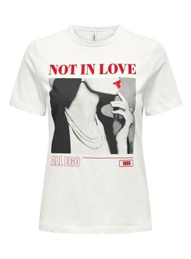 Camiseta Only Alba Love branca para mulher.