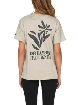 Camiseta Only Fleur bege para mulher