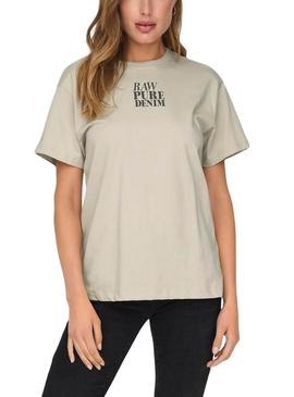 Camiseta Only Fleur bege para mulher