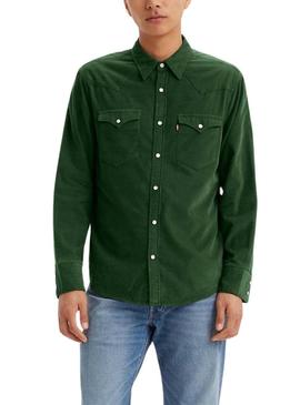 Camisa Levis Barstow Western verde de pana para hombreTradução para o português: Camisa Levis Barstow Western verde de veludo cotelê para homem.