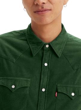 Camisa Levis Barstow Western verde de pana para hombreTradução para o português: Camisa Levis Barstow Western verde de veludo cotelê para homem.