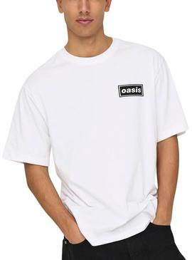 Camiseta da Only and Sons Oasis Definitely Maybe branca para homem.