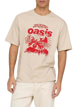 Camiseta Only and Sons Oasis Cartoon beige para homens.