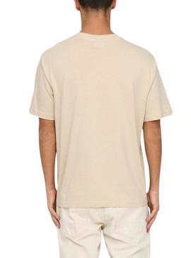 Camiseta Only and Sons Oasis Cartoon beige para homens.