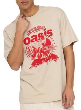 Camiseta Only and Sons Oasis Cartoon beige para homens.