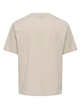 Camiseta Only and Sons Oasis Cartoon beige para homens.