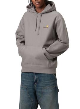 Moletom Carhartt Hooded American Script cinza para homem.