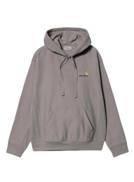 Moletom Carhartt Hooded American Script cinza para homem.