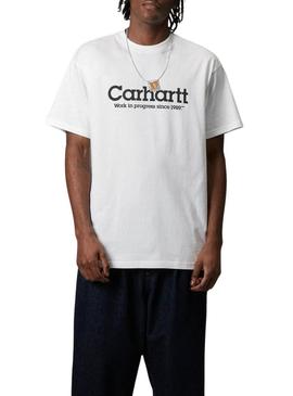 Camiseta Carhartt Label Script branca para homem.