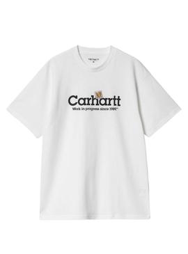 Camiseta Carhartt Label Script branca para homem.