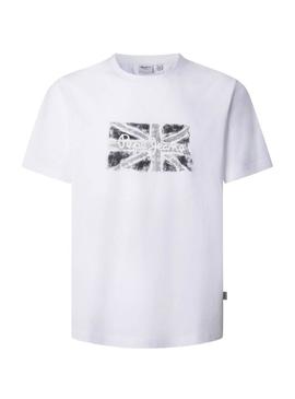 Camiseta Pepe Jeans Flag branca para homem.