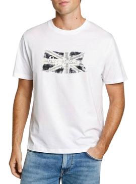 Camiseta Pepe Jeans Flag branca para homem.