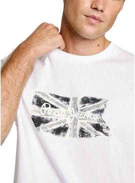 Camiseta Pepe Jeans Flag branca para homem.