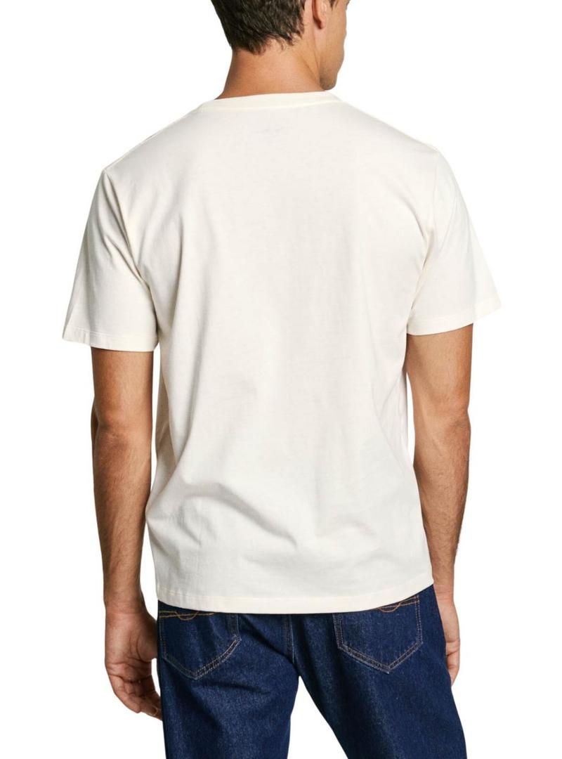 Camiseta Pepe Jeans Eggo branca com logo azul para homem.