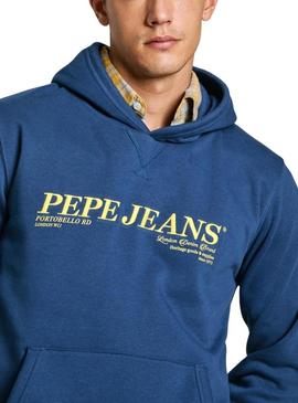 Moletom Pepe Jeans Dylan com capuz azul para homem.