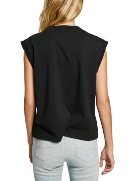 Camiseta Pepe Jeans Lydia com strass preto para mulher.