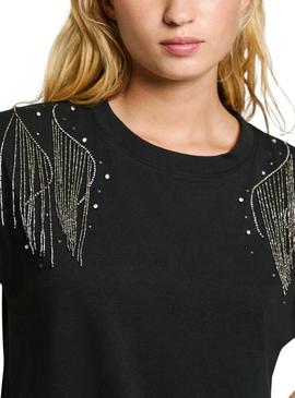 Camiseta Pepe Jeans Lydia com strass preto para mulher.