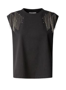 Camiseta Pepe Jeans Lydia com strass preto para mulher.