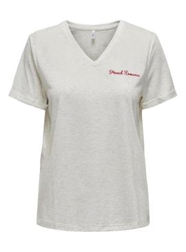 Camiseta Only Lulu Decote em V Branco para Mulher.