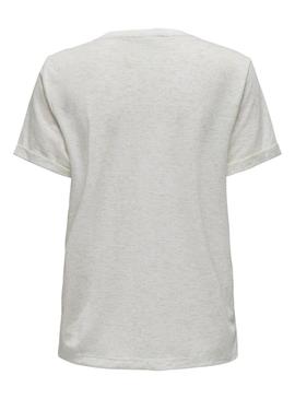 Camiseta Only Lulu Decote em V Branco para Mulher.