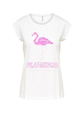 T-Shirt Only Flamingo Branco Mulher