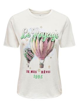 Camiseta Only Lucy Voyage Branca Para Mulher.