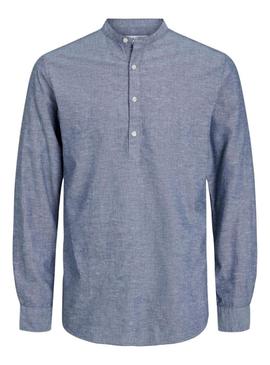 Camisa Jack and Jones Linen Blend Azul Para Homem