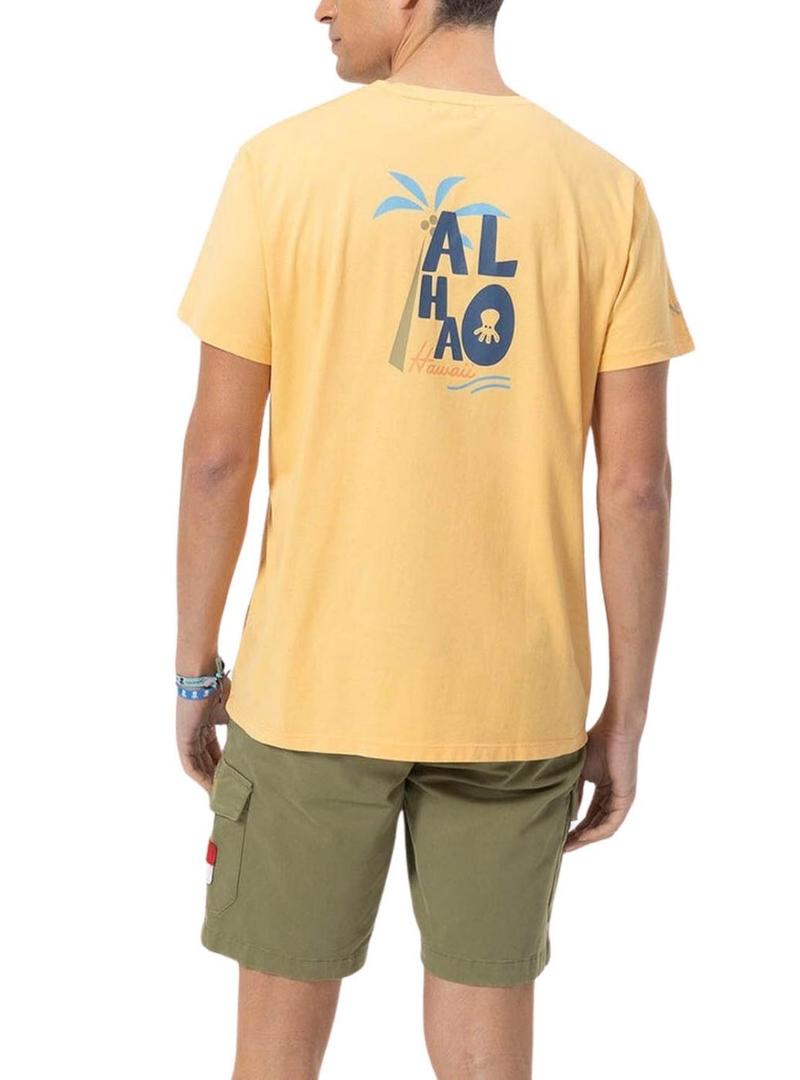 Camiseta O Polvo Aloha Laranja Para Homem