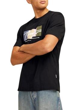 Camiseta Jack and Jones Portland preta para homem.