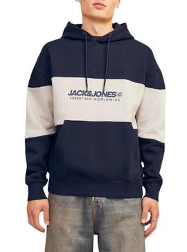 Moletom Jack and Jones Elegacy Blocking com capuz marinho para homem.