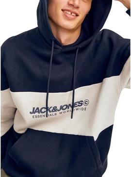 Moletom Jack and Jones Elegacy Blocking com capuz marinho para homem.