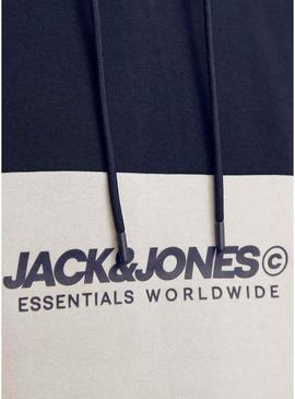 Moletom Jack and Jones Elegacy Blocking com capuz marinho para homem.