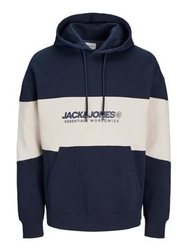 Moletom Jack and Jones Elegacy Blocking com capuz marinho para homem.