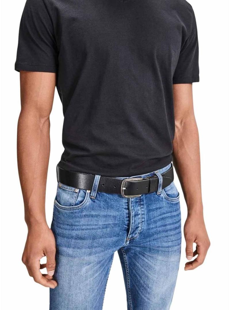 Cinto Jack And Jones Paul preto de couro para homem.